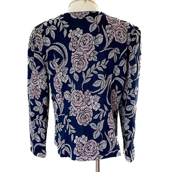 Vintage 80s floral lightweight knit tapestry jacket padded shoulder plus size 16 - Picture 5 of 8